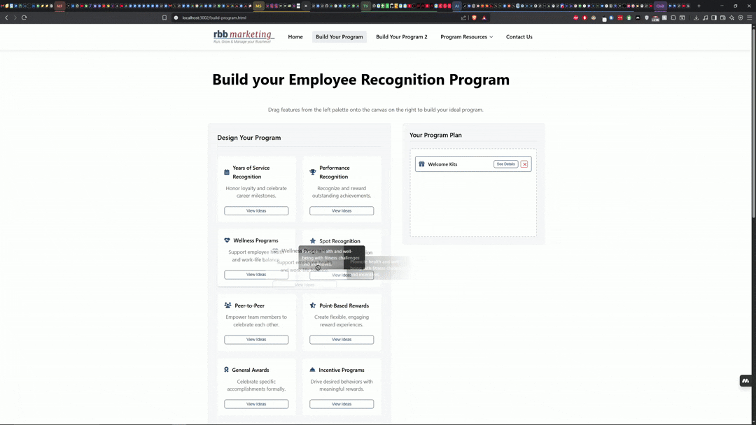 Animation showing drag and drop program builder interface